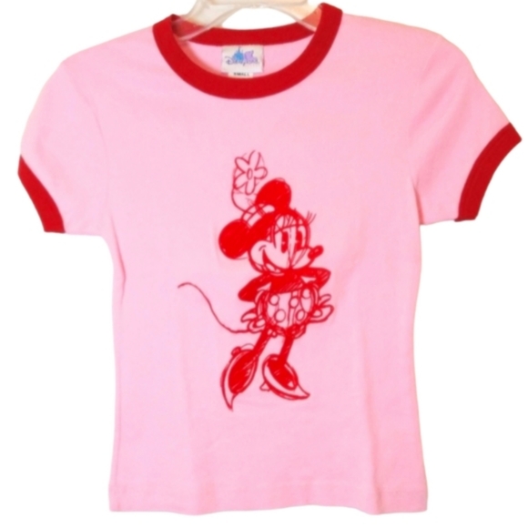 Disney Tops - Disneyland Resort pink with red trim Minnie Mouse shirt women's S
